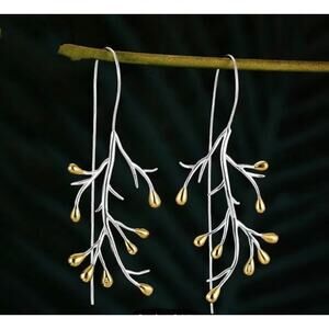 Dainty Minimalist Silver & Gold Twig Dangle Earrings